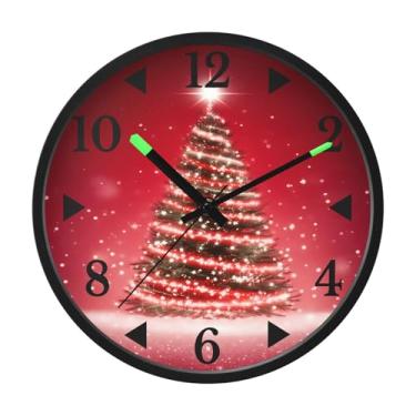 Imagem de STAYTOP Relógio de parede LED com árvore de Natal vermelha para quarto com brilho noturno, relógios de parede silenciosos de 30 cm para decoração de sala de estar, controle de som, relógio de parede