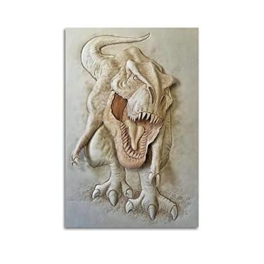 Imagem de HAYOY Arte de parede de dinossauro, decoração de parede jurássica, arte em tela interna de animais, impressão de pôster de arte de dinossauro, casa moderna, sala de estar, quarto, quarto de meninos