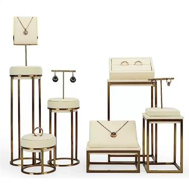 Imagem de Organizador de joias conjunto de combinação de veludo para exibição de colar, pulseira, brinco, pingentes e suporte de anel - 3 quadrados + 3 redondos - expositor de joias para vender suporte de