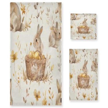 Imagem de xigua Conjunto de toalhas de banheiro em aquarela coelhinho da Páscoa absorvente macio 3 peças toalha de banho toalha de mão toalhas decorativas para banheiro, academia, hotel, praia, piscina