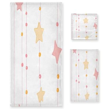 Imagem de xigua Conjunto de toalhas de banheiro estrelas absorvente macio 3 peças toalha de banho toalha de mão toalhas decorativas para banheiro, academia, hotel, praia, piscina