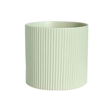Imagem de KHUTRW3D Vaso cilíndrico verde claro para uso interno e externo com listras vaso de cerâmica com orifícios de drenagem, plantador de mesa para casa, pátio, jardim, ambientes internos e externos