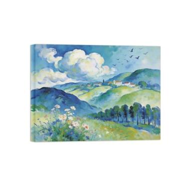 Imagem de Impressão em tela de arte de parede de paisagem - nuvens de montanha flores de árvore - quadros de pintura de decoração para sala de estar pronta para pendurar 40 x 50 cm 40 x 50 cm tela embrulhada