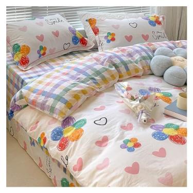 Imagem de x3anggyt5 Conjunto de cama de capa de edredom de algodão macio com flores coloridas em forma de coração, 4 peças, fecho de zíper, respirável, macio (cama de 1,5 m-1,8 m - 200 x 230 cm)