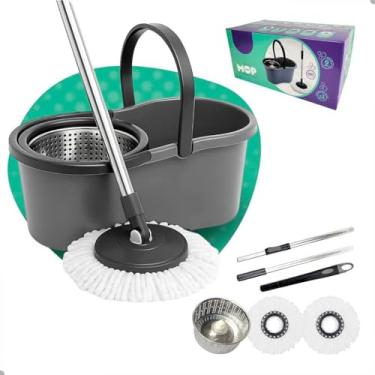 Imagem de Mop Giratório 360° Centrífugo Inox Balde de 9L, Com 2 Refis Microfibra e Secagem Rápida (Cinza)