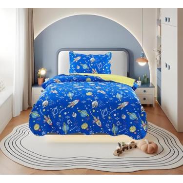 Imagem de Kit Colcha Infantil Cobre Leito 2 Peças, Matelassê Ultrassônico 160x240cm Personagens Divertidos Menina/Menino (UNIVERSO AZUL)