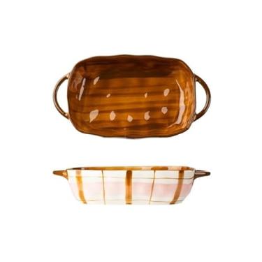 Imagem de x3anggyt5 Assadeira de cerâmica de grande capacidade de 560 ml, tigela de arroz, tigela de salada, prato de sopa, caçarola para forno (rosa, 560 ml)