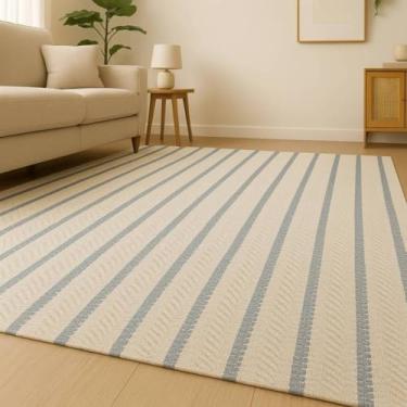 Imagem de Tapete para sala de estar, material de algodão puro. Espesso e macio, lavável na máquina! (Listras Cinza,3,00x1,50 M)