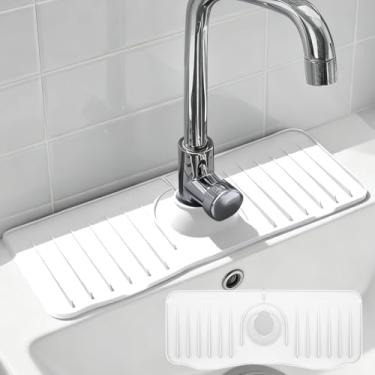 Imagem de Tapete de torneira de silicone de cozinha de 14,5 polegadas, alça de torneira, bandeja coletora de respingos, tapete de contador de água para pia e banheiro, branco