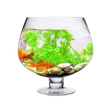 Imagem de Pequeno aquário de peixes moderno vidro transparente engrossado sala de estar mesa tartaruga tanque criativo design de modelagem de cálice monitor de mesa (21,3 cm x 15,4 cm)