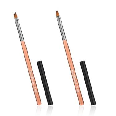 Imagem de 2 pincéis de limpeza de arte de unhas, pincel removedor de esmalte com ferramentas de pintura de caneta de cabeça redonda e angular para design de arte de unhas e limpeza de erro de polimento (marrom