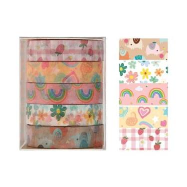 Imagem de Fita Washi Floral Sazonal 5 Rolos, Fita Adesiva Decorativa Com Estampa
