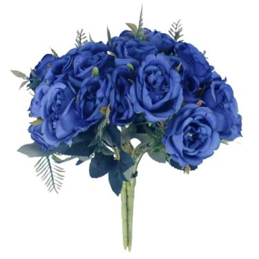 Imagem de TONSHEN 5 pacotes de flores artificiais, decoração de jardim, flores de plástico, plantas falsas para casa, varanda, festa, casamento, decoração interna e externa (azul)