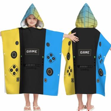 Imagem de Toalhas de praia com capuz para meninos e meninas de 2 a 6 anos - gamepad de videogame de microfibra grossa macia toalhas de banho com capuz para crianças toalha felpuda para piscina poncho de praia