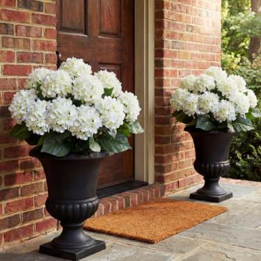 Imagem de Hotop 4 peças de flores artificiais brancas grandes de hortênsia para ambientes externos, hortênsias, flores de seda, 5 cabeças por arbusto, para casa, interior, casamento, buquês, cozinha, centro de
