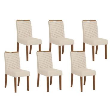 Imagem de Cadeira De Cozinha Julia Kit 6 Un Freijó Linho Neve