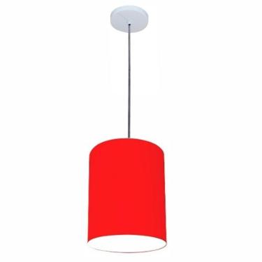 Imagem de Lustre Luminária Pendente Vivare Free Lux Pe-4103br Cúpula Em Tecido 15x20cm Vermelho Canopla Branca E Fio Cristal