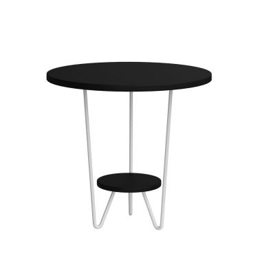 Imagem de Mesa Lateral Redonda Industrial Italy Ferro Branco E Tampo Preto