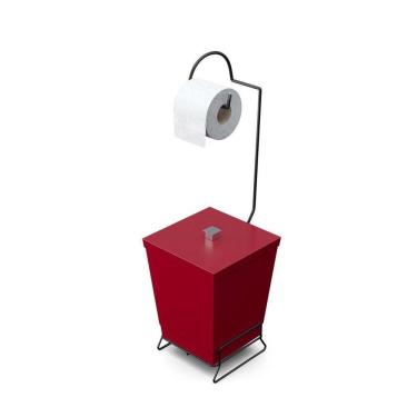 Imagem de Lixeira Com Suporte De Papel Higiênico Em Aço Preto - Stolf Vermelho