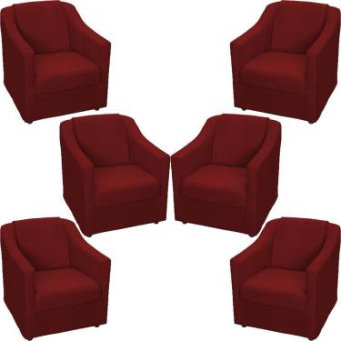 Imagem de Kit 6 Poltronas Mila Pé De Plástico Cromado - Bordô Suede