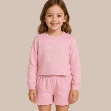 Imagem de Conjunto Infantil Blusa Manga Longa e Shorts – Estampa "Cool to be Kind"-Feminino