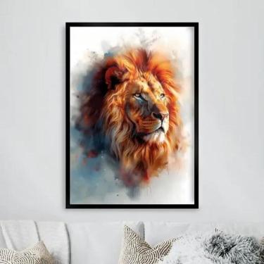 Imagem de Quadro Leão Majestoso - Aquarela 33X24Cm