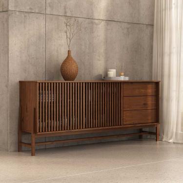 Imagem de Buffet Madeira 170 cm 1 Porta Ripado Sala Minimalista Cor Castanho Adamo