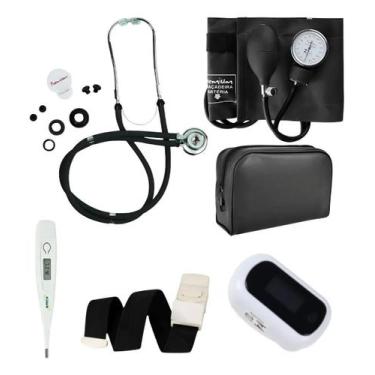 Imagem de Kit Esfigmomanômetro Premium + Estetoscópio Rappaport + Termômetro Dig