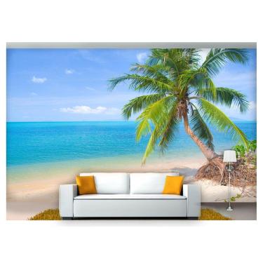 Imagem de Papel De Parede Praia Mar Coqueiros Céu 3D  Npr192