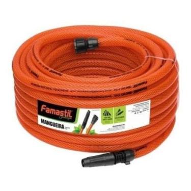 Imagem de Kit Mangueira Jardim 15m Trançada Laranja Esguicho Famastil