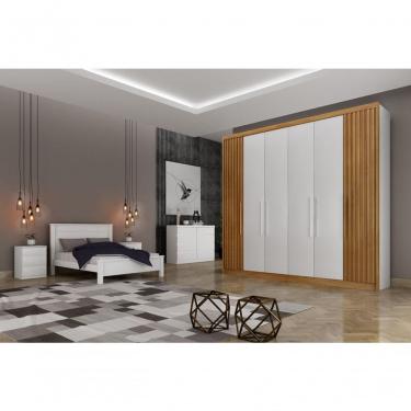 Imagem de Guarda Roupa Casal 6 Portas 8 Gavetas - Granada Ripado-branco - Móveis Novo Horizonte