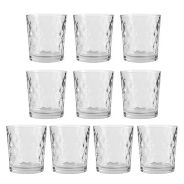 Imagem de Jogo 10 Copo De Vidro Transparente Para Whisky Diamond 360ml Em Casa Tem