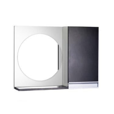 Imagem de Espelho Redondo para Banheiro com Armário Preto e Branco