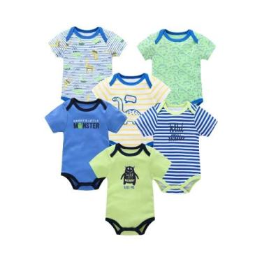 Imagem de Conjunto De Bodies Unissex Para Bebês 3 Peças 6 Peças 100% Algodão Man