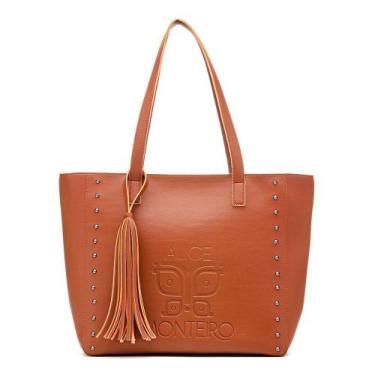 Imagem de Bolsa Sacola de Ombro Alice Monteiro Grande com Ziper Franja e Aplicaç