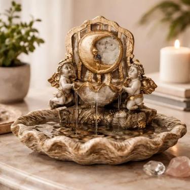 Imagem de Fonte de água Lua e Anjos Decorativa de Mesa Feng Shui para Casa Sala 