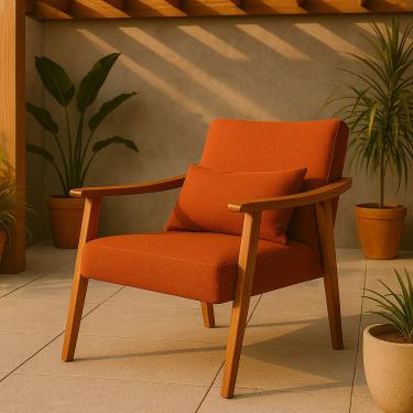 Imagem de Kit 2 Poltrona Aurora Linho Acompanha Almofada Decorativa Madeira Maciça Sala De Estar