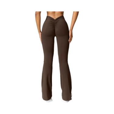 Imagem de Calças Flare De Yoga Sexy De Cintura Alta Com Corte Em V, Leggings Fit