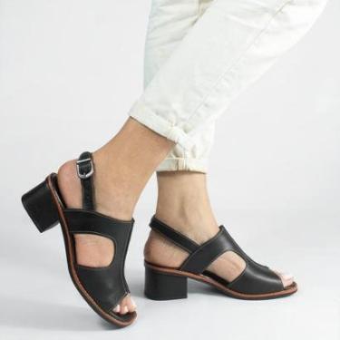 Imagem de Sandália Salto Bloco Couro Maggie Preta Preto 38-Feminino