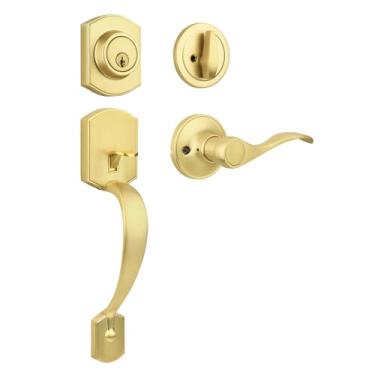 Imagem de Probrico Conjunto de fechadura de porta externa, conjunto de fechaduras douradas, fechaduras de porta de entrada com fechadura de cilindro único puxador de porta frontal e conjunto de fechaduras, 1