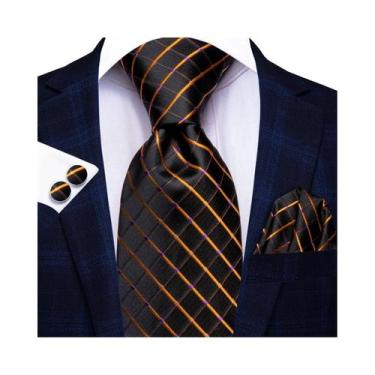 Imagem de Conjunto De Gravata, Abotoaduras E Lenço De Bolso Masculino Xadrez Pre