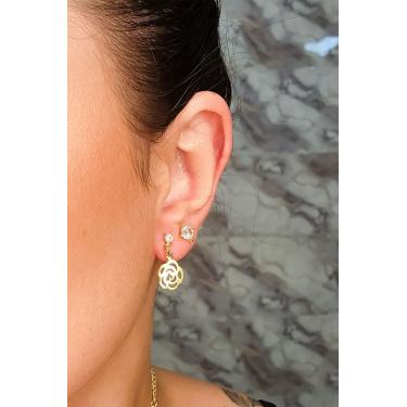 Imagem de Brinco Pequeno de Flor Vazada com Zircônia Banhado Ouro 18k