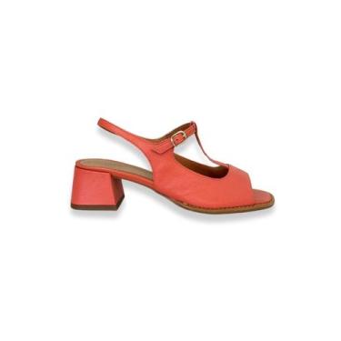 Imagem de Sandália Salto Bloco Verde Coral Couro J.A Shoes, 36