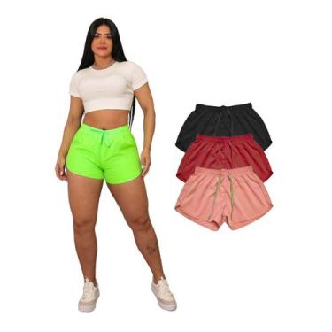 Imagem de Kit Com 3 Short Tactel Liso Feminino Com Elástico e Cordão - Wju Jeans