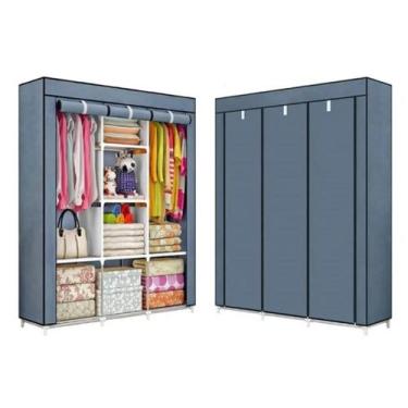 Imagem de Armário Organizador Dobrável Roupeiro 8 Prateleiras Cabideiro Cor:Cinz