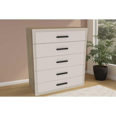 Imagem de Cômoda Casal Valência c/ 5 Gavetas Freijo/Creme - Politorno