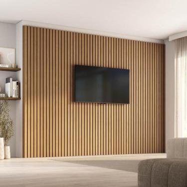 Imagem de Painel Ripado para TV até 86 Polegadas 320cmx250cm Aruá CabeCasa MadeiraOriginals Jatoba