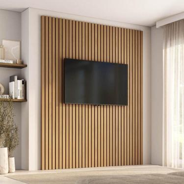 Imagem de Painel Ripado para TV até 75 Polegadas 200cmx250cm Aruá CabeCasa MadeiraOriginals Jatoba