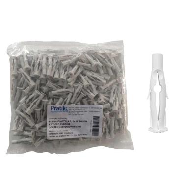 Imagem de Bucha Plástica Fixação Pratik Base Sólida para Tijolo Furado N6 Branco - Embalagem com 200 Unidades