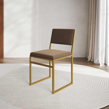 Imagem de Cadeira de Jantar Industrial Isa Veludo Base Dourado para Mesa Sala Cozinha Home - Dour...